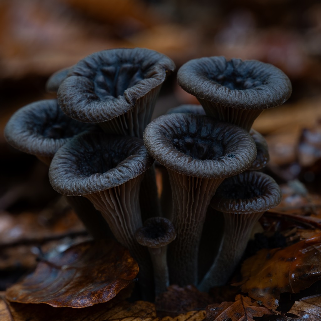 Trompettes de la mort dans un sous-bois